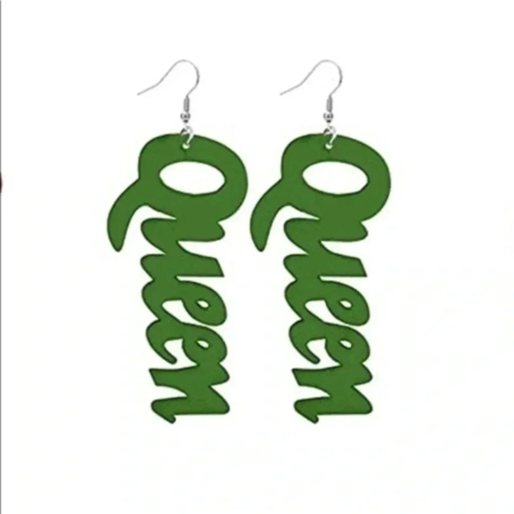 Green Queen Ethnic Women’s Ladies Large Wood Wooden Drop Earrings NWT